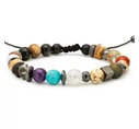 Agate and matte onyx rosegold zircon ball beaded bracelet