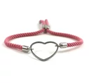 Ezüst szíves rózsaszín sodrott zsinór karkötő 