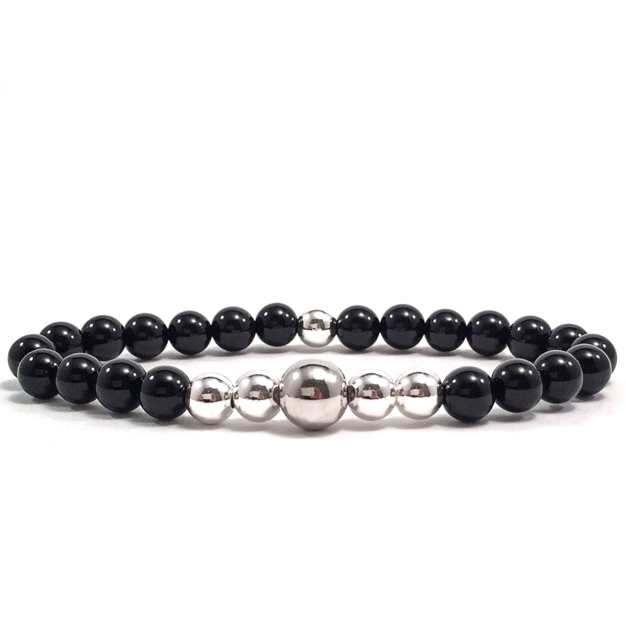 Onyx silver pearl bracelet