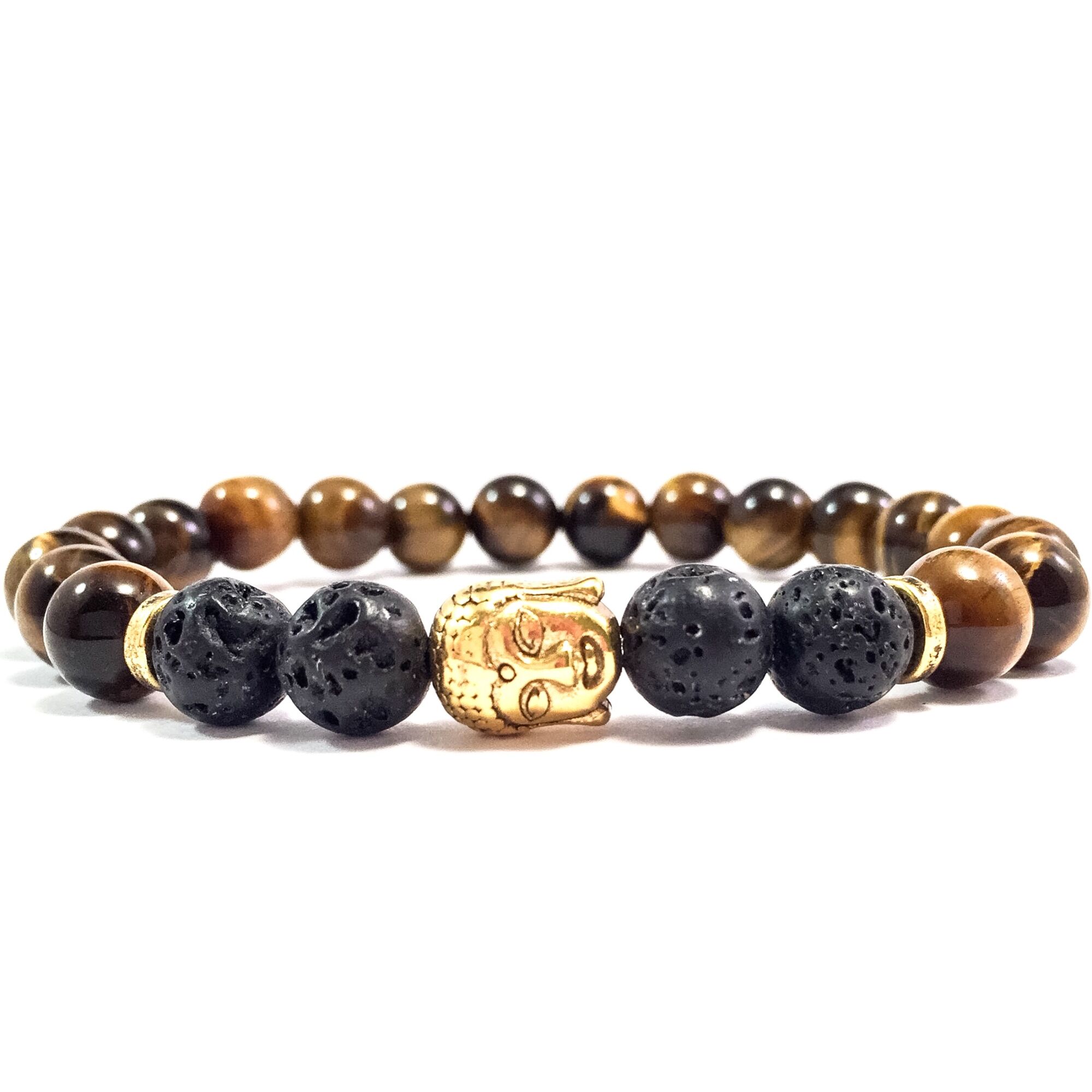 Tiger's eye and lava gold buddha bracelet
