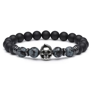 Matt Ónix Hematit Obszidián Karkötő Ezüst Koponyával