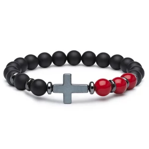 Matt Ónix Koral Karkötő Kereszttel 