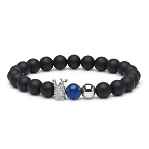Matt Ónix Lazurit Koronás Karkötő Ezüst
