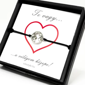 Világom közepe... zsineg karkötő földgömb medállal Fekete