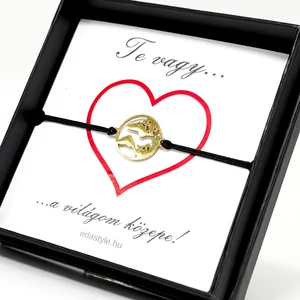 Világom közepe... zsineg karkötő földgömb medállal Fekete-arany