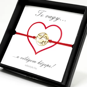 Világom közepe... zsineg karkötő földgömb medállal piros