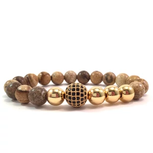 Jáspis arany gyöngy és cirkon labdás karkötő