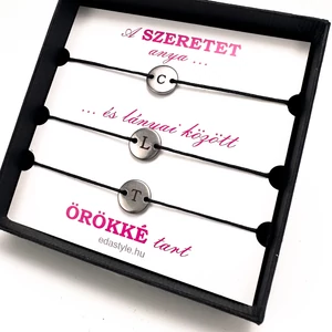 Anya-Lányai zsineg karkötő gravírozható kör medállal Fekete