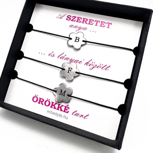 Anya-Lányai zsineg karkötő gravírozható virág medállal több színben