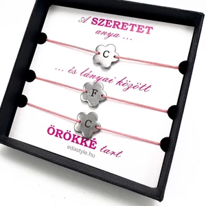 Anya-Lányai zsineg karkötő gravírozható virág medállal Rózsaszín