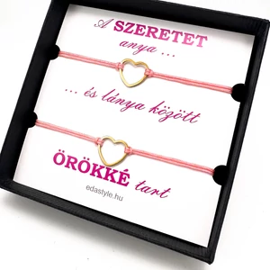 Anya - Lánya zsineg karkötő arany szív medállal Rózsaszín