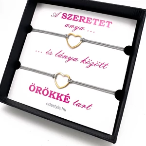 Anya - Lánya zsineg karkötő arany szív medállal Szürke