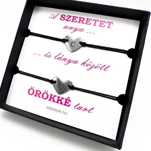 Anya-Lánya zsineg karkötő gravírozható szív medállal Fekete