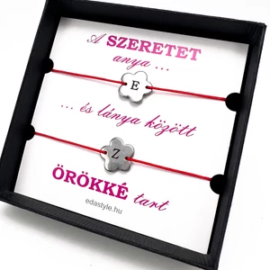 Anya-Lánya zsineg karkötő gravírozható virág medállal Piros