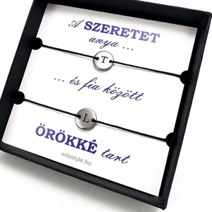 Egyedi kézzel készült anya-lánya páros zsineg karkötő, egyedi gravírozással, ezüst, személyre szabható ajándék anyáknak