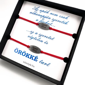 Apa-Fia zsineg karkötő gravirozható ovál medállal Piros