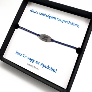 Szuperhős zsineg karkötő gravirozható ovál medállal Kék