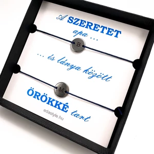 Apa-Lánya zsineg karkötő gravírozható kör medállal Kék