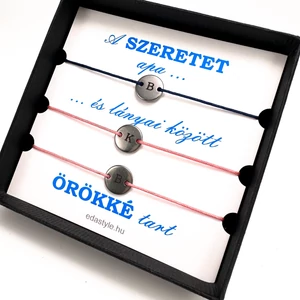 Apa-Lányai zsineg karkötő gravírozható kör medállal Kék-Rózsaszín