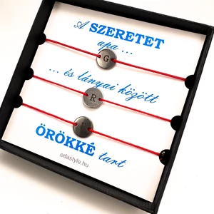 Apa-Lányai zsineg karkötő gravírozható kör medállal Piros