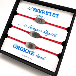 Apa-Lányai zsineg karkötő gravirozható ovál medállal Piros