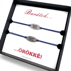 Barátság karkötő EGYEDI gravírozott ovál medállal kék