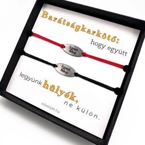 Hülyék Páros karkötő EGYEDI gravírozott ovál medállal Piros-Fekete