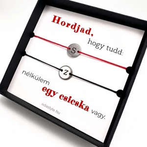 Csicska vagy Páros karkötő EGYEDI gravírozható kör medállal Fekete-Piros