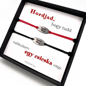 Csicska vagy Páros karkötő EGYEDI gravírozott ovál medállal Piros-Fekete