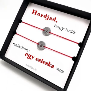 Csicska vagy Páros karkötő EGYEDI gravírozható kör medállal Piros