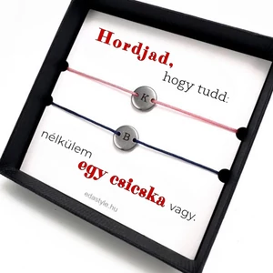 Csicska vagy Páros karkötő EGYEDI gravírozható kör medállal Kék-Rózsaszín