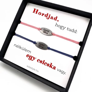 Csicska vagy Páros karkötő EGYEDI gravírozott ovál medállal Rózsaszín-Kék