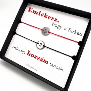 Hozzám tartozol Páros karkötő EGYEDI gravírozható kör medállal Piros - Fekete