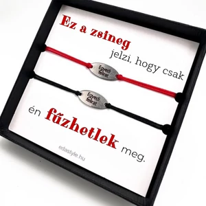 Fűzhetlek Páros karkötő EGYEDI gravírozott ovál medállal Piros-Fekete