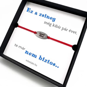 Öregszel karkötő EGYEDI gravírozható ovális medállal Piros