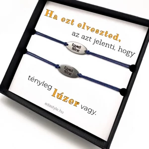 Lúzer vagy Páros karkötő EGYEDI gravírozott ovál medállal Kék