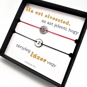 Lúzer vagy Páros karkötő EGYEDI gravírozható kör medállal Piros-Fekete