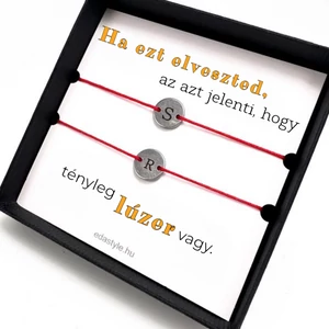 Lúzer vagy Páros karkötő EGYEDI gravírozható kör medállal Piros