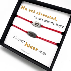 Lúzer vagy Páros karkötő EGYEDI gravírozott ovál medállal Piros