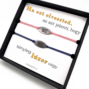 Lúzer vagy Páros karkötő EGYEDI gravírozott ovál medállal Rózsaszín-Kék