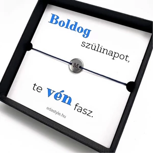 Vén fasz karkötő EGYEDI gravírozható kör medállal Kék