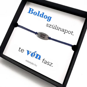 Vén fasz karkötő EGYEDI gravírozható ovális medállal Kék