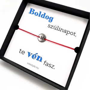 Vén fasz karkötő EGYEDI gravírozható kör medállal Piros