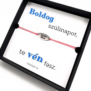Vén fasz karkötő EGYEDI gravírozható ovális medállal Rózsszín