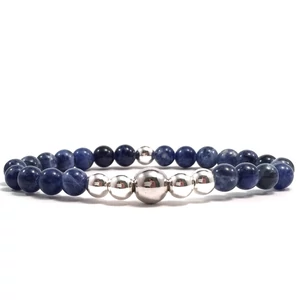Szodalit ezüst gyöngy karkötő