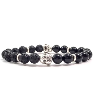 Ónix és láva feles buddha karkötő 