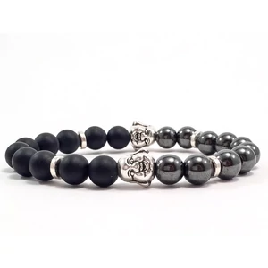 Matte onyx and hematite buddha bracelet 