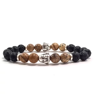 Lava and jasper rich buddha bracelet 