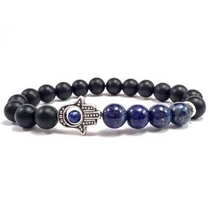 Matte onyx and lazuli hamsa bracelet 