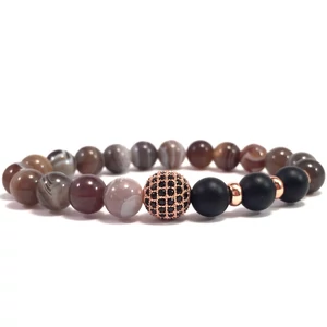 Achát és matt ónix rozé cirkon labdás karkötő